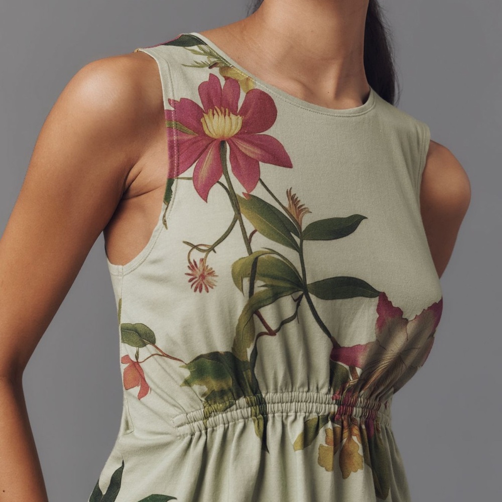 Anthropologie Floral Tank Top in Olive and Magenta